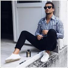Black And White Vertical Striped Shirt Outfit Mens Striped Shirt Mens Outfits Outfits With Striped Shirts Vertical Striped Shirt Outfit