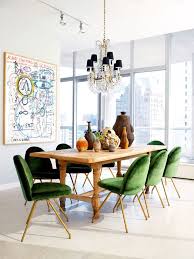 Beautiful Emerald Green Velvet Dining Chairs And Pine Dining Table Light Warm And Welcoming Dining Room Inspiration Velvet Dining Chairs Eclectic Dining