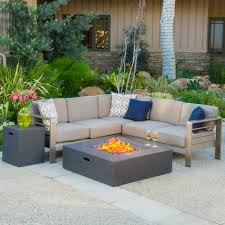 44 l x 44 w x 24.5 h, 71.5 lbs. Miller Outdoor V Shaped Sofa Set With Fire Table Khaki Dark Gray Walmart Com Fire Pit Patio Set Fire Table Fire Pit Patio
