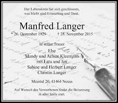 Alle Traueranzeigen für Manfred Langer