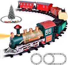 Our train sets are battery operated, simple to assemble, and reasonably priced. Amazon Com Roxie Classic Christmas Train Set For Kids With Realistic Sounds And Lights Battery Operated Toy Train Set For Christmas Tree Toys Games