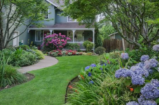 Landscape bed planting around outdoor features