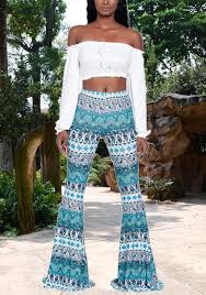 We offer fashion and quality at the best price in a more sustainable way. Spearmint Tribal Drucken Elastische Taille Hoch Taillierte Bell Bottoms Bohemien Flare Long Legging Leggings Unterteile