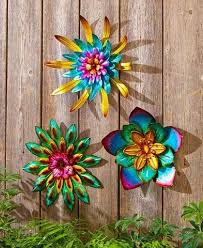 Metallic Garden Flower Wall Hanging Gold Green Purple Metal Yard Patio Room Deco Outdoor Metal Wall Art Outdoor Wall Art Metal Tree Wall Art