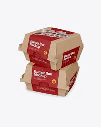 Two Kraft Burger Boxes Mockup Half Side View In Box Mockups On Yellow Images Object Mockups Burger Box Free Mockup Mockup