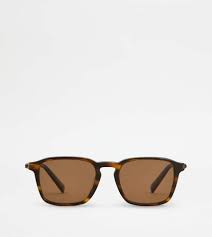 Man BROWN Squared Sunglasses with Temples in Leather ...