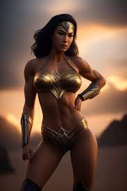 Pacificador: Wonder Woman is a beautiful teenager, with bikini, on the  beaches of Rio de Janeiro, Brazil, full body shot, blurred background, big  buttocks, slim waist, wide hips