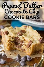 Soft And Chewy Peanut Butter Chocolate Chip Cookie Bars Peanut Butter Bars Recipe Peanut Butter Chocolate Chip Cookies Peanut Butter Chocolate Chip