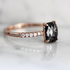 Black And Rose Gold Wedding Ring Black Diamond Ring With White Diamond Pave Rose Gold Black Diamond Black Diamond Ring Black Diamond Rose Gold Engagement Ring