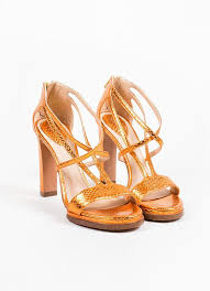 Chloe Metallic Orange Ayers Snakeskin Leather High Heel Sandals Snakeskin Leather Sandals Heels High Heel Sandals