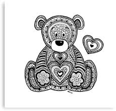 Use this birthday coloring page and other coloring pages. Black White Zentangle Inspired Teddy Bear With Heart Canvas Print By Alice Gerfault Teddy Bear With Heart Bear Tattoo Designs Bear Paintings