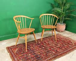 Pair Vintage Ercol Cowhorn Carvers Elbow Chairs Light Elm Etsy Ercol Windsor Dining Chairs Carver