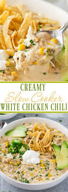 Slow Cooker Creamy White Chicken Chili This Creamy White Chicken Chili Is Made Easy In The Slow Cooker Recipes Cooker Recipes White Chicken Chili Slow Cooker