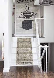 White stair treads with runner. Painting Stairs White And Adding A Distressed Runner