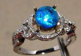 Geeking Out Over The Galaxy Night Sky Look Of This Opal Electric Blue Solid Black Opal Diamond Ring 14k White Agai Opal Jewelry Jewelry Beautiful Jewelry