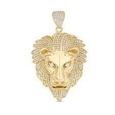 Diamond2deal 10k yellow gold mens round diamond lion head mane ring 1/3 cttw. Cubic Zirconia Lion Head Necklace Charm In 10k Gold Banter