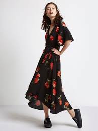 Black Isla Rose Wrap Midi Dress Dresses Clothes For Women Dress Outfits