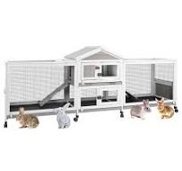 PETSCOSSET Double Rabbit Hutch with Dual Runs, 2-Story Cage, Wheels, Trays  & Roof