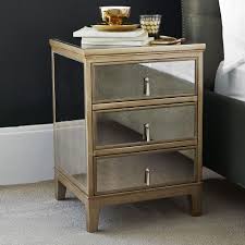 Gatsby Mirrored 3 Drawer Bedside Feather Black Black Bedside Mirrored Bedroom Furniture Black Bedside Table