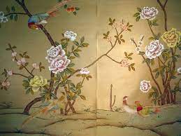 English garden meets chinoiserie in this stunning design. Hand Painted Wallpaper Handmade Wallpaper Chinoiserie Wallpaper