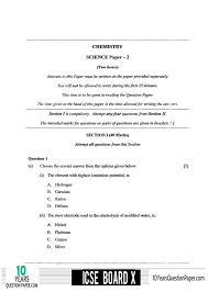 Icse 2020 Chemistry Question Paper For Class 10