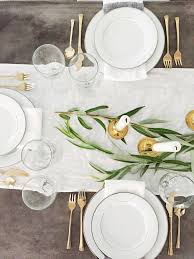Simple Table Setting With White Linen Brass Candles Gold Cutlery And Willow Branches Ineverything Simple Table Settings Dinner Party Themes Dinner Themes