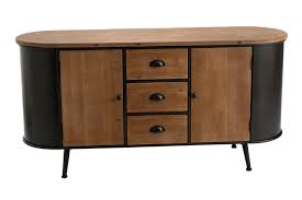 Ce buffet design en bois décor chêne et aux pieds en métal noir d'une longueur de 190 cm accueillera avec. Buffet Industriel En Bois Et Metal 2 Portes Et 3 Tiroirs Hellin