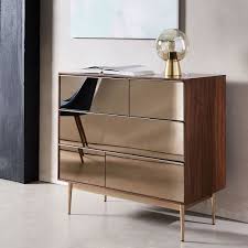 Our Nouveau Dresser S Mirrored Drawer Fronts In A Subtle Bronze Finish Are Framed In A Warm Walnut Case Lofted On Shabby Chic Dresser Furniture Find Furniture