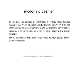 Mcdonald Cashier