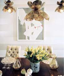 Great for bar areas, dining areas, kitchens, and more, this pendant light offers fresh style to any space. Jamie Young Flowering Lotus Pendant Eclectic Dining Room Sara Gilbane Interiors