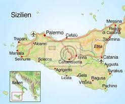 Auf der sonneninsel kommen genießer voll auf ihre kosten: Landkarte Von Sizilien Mit Text Wandposter Poster Sieg Sciacca Mazara Del Vallo Myloview De
