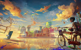 Perfect screen background display for desktop, iphone, pc, laptop, computer, android phone, smartphone, imac, macbook, tablet, mobile device. Digital Art Fantasy Art Painting Deviantart Bicycle Futuristic Clouds Building City Flag Reflection Chair Surreal Colorful Musical Notes Birds Hd Wallpapers Desktop And Mobile Images Photos