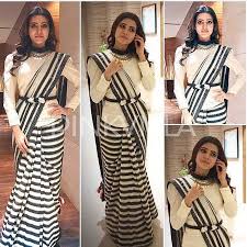 Black And White Striped Saree Blouse Pin By Rinnisha On Traditional Wear Saree Draping Styles Saree Blouse Designs Saree Dress