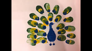 Thumb Painting Finger Print And Ear Bud Peacock Hand Painting Kids Finger Painting For Kids Fingerprint Art Kids