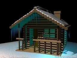 Free 3d Model Download This Royalty Free 3d Model Of Log Cabin With Icicles Hanging From The Roof For Free At The3dstudio Com For Your Pe Petite Maison Maison