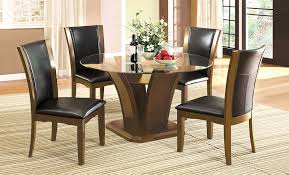 This set includes the table and 4 side chairs with black fabric upholstery. Manhattan I Rt Table Cm371rt Furniture Of America Dining Room Sets Glass Top Dining Table Glass Dining Table Set Round Glass Table