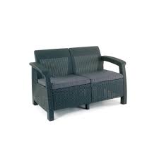 Keter Corfu Charcoal All Weather Resin Patio Loveseat With Grey Cushion 205069 The Home Depot In 2020 Wicker Patio Furniture Outdoor Furniture Sofa Patio Loveseat