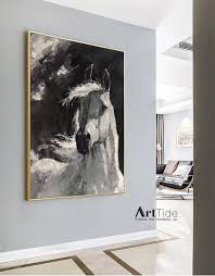 Black And White Horse Painting Original Black And White Horse Art Custom Horse Painting Horse Decor Painting Horse Wall Painting Large Animal Art Large Canvas Horse Art