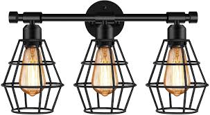 Farmhouse bathroom vanity lighting ideas. 3 Light Farmhouse Bathroom Vanity Light Fixtures Black Industrial Metal Cage Vanity Wall Light Fixture Rustic Wall Sconces Wall Lights For Bathroom Vanity Mirror Cabinets Dressing Table E26 Socket Amazon Com