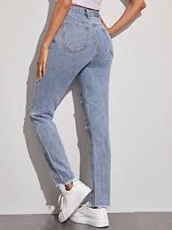 C'est incroyable mais c'est pourtant vrai car incroyable n'est pas français. High Waisted Ripped Slant Pocket Mom Jeans Shein Eur