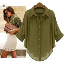 Japon Style Bluz Bayan Yesil Sifon Yeni Sezon 90406203 Moda Stilleri Bluz Kadin Tisort