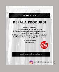 Jun 11, 2021 · saat ditemukan, tidak ada nomor polisi yang terpasang. Lowongan Kerja Kepala Produksi Cv Bloodywear Bandung Mei 2021 Info Loker Bandung 2021