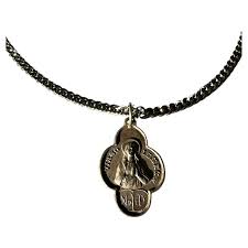 Medal Chain Palladium Necklace Virgin Mary Clover Virgo Souvenir Lourdes