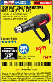 Drill Master 1500 Watt Dual Temperature Heat Gun 572 1112 For 9 99 Through 1 31 2020 Harbor Freight Coupons