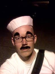 Fake moustaches ... ripped one in half for eyebrows