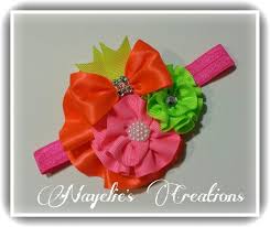 Neon Headband Fabric Flowers Baby Bows Ribbon Hair Bows