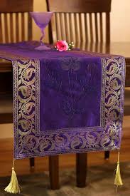 This Vibrant Plum Purple Table Runner From Our Signature Banarsi Designs Collection Has Been Beautifully Hand Pai Purple Decor Purple Table Floral Table Runner