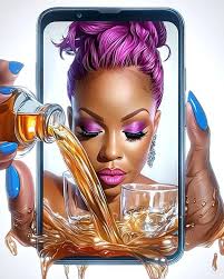Artistic illustration of woman pouring whiskey
