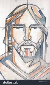 Hand drawn illustration or drawing of Jesus Christ face