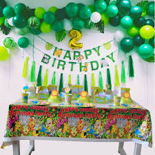Stick to the jungle color scheme with greens, browns, and yellows. Safari Animal Print Balloons Set Green Balloons And Green Confetti Balloons For Safari Baby Shower Decorations Wild One Jungle Theme Kids Birthday Party Toys Games Pinatas